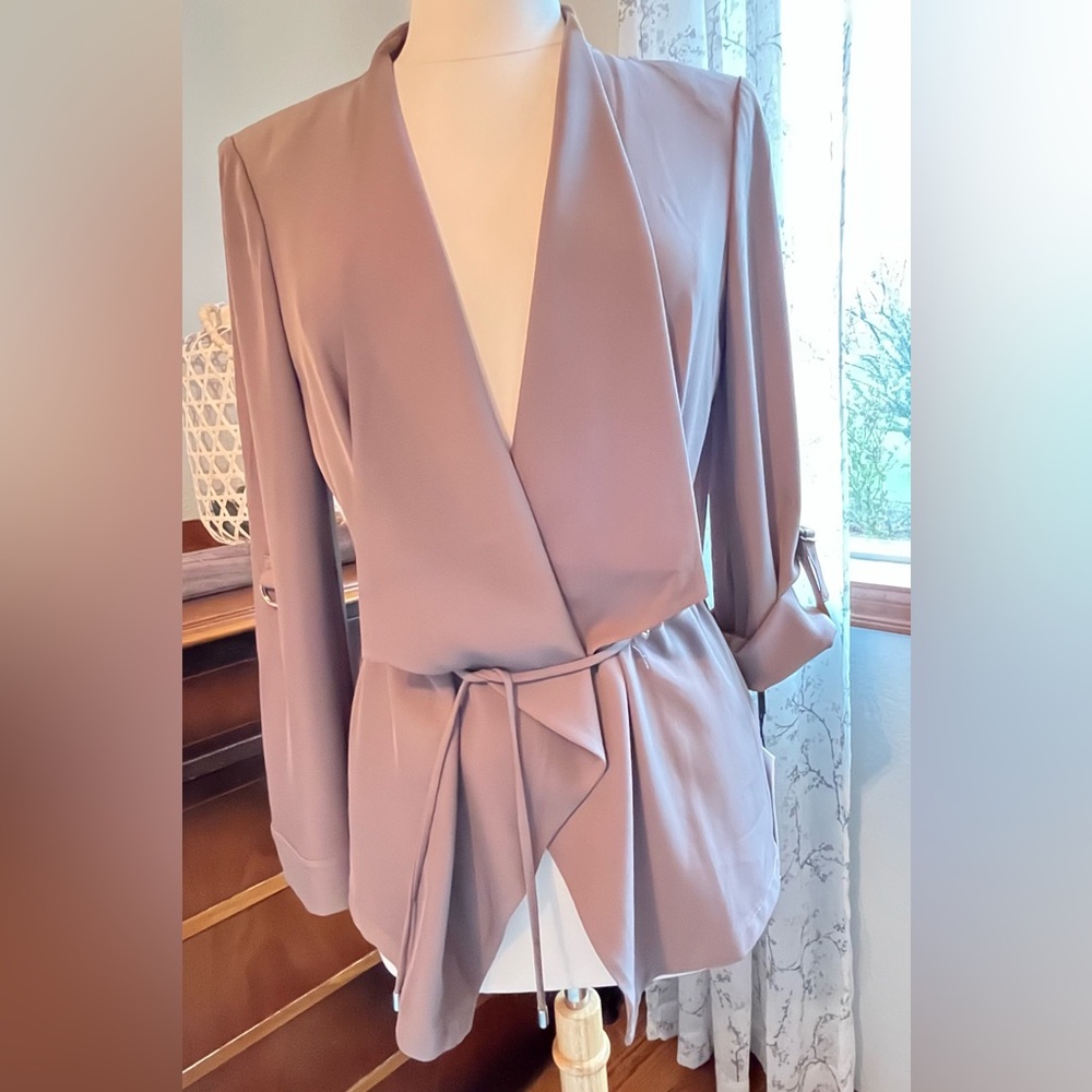 NWT Calvin Klein Draped Open Front Taupe Jacket